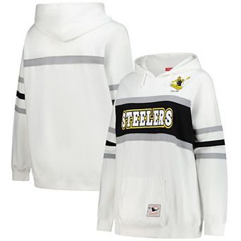 Women's Mitchell & Ness White Pittsburgh Steelers Plus Size Head Coach Throwback Pullover Hoodie