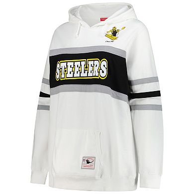 Women's Mitchell & Ness White Pittsburgh Steelers Plus Size Head Coach Throwback Pullover Hoodie