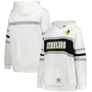 Women's Mitchell & Ness White Pittsburgh Steelers Plus Size Head Coach Throwback Pullover Hoodie