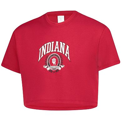 Girls Youth ZooZatz Crimson Indiana Hoosiers Laurels Tri-Blend Cropped T-shirt