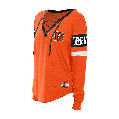 Women's New Era Orange Cincinnati Bengals Throwback Lace-Up Long-Sleeve T-Shirt