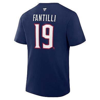 Men's Fanatics Adam Fantilli Navy Columbus Blue Jackets Authentic Stack Name & Number T-Shirt