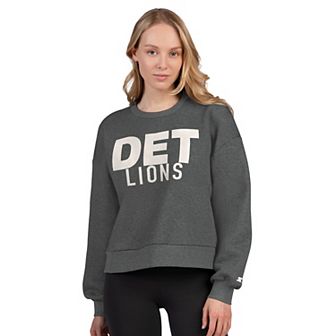 Women's Starter Heather Gray Detroit Lions Show Up Cropped Fleece Pullover Sweatshirt