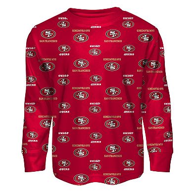 Toddler Outerstuff Scarlet San Francisco 49ers All-Over-Print Long Sleeve T-Shirt and Pants Sleep Set