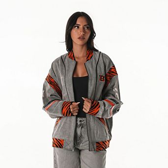 Unisex The Wild Collective Gray Cincinnati Bengals Oversized Retro Full-Zip Jacket