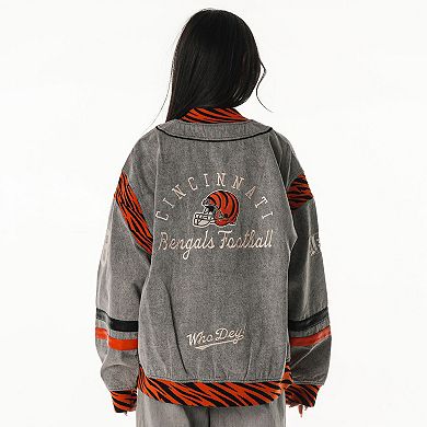 Unisex The Wild Collective Gray Cincinnati Bengals Oversized Retro Full-Zip Jacket