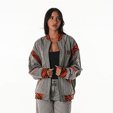 Unisex The Wild Collective Gray Cincinnati Bengals Oversized Retro Full-Zip Jacket