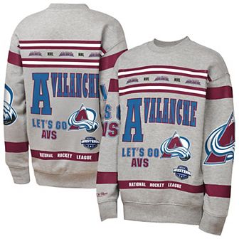 Youth Mitchell & Ness Gray Colorado Avalanche Allover Print Fleece Crewneck Sweatshirt