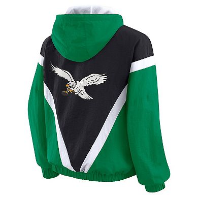 Women's WEAR by Erin Andrews Kelly Green/Black Philadelphia Eagles Plus Size Retro Crinkle Full-Zip Hoodie Windbreaker Jacket