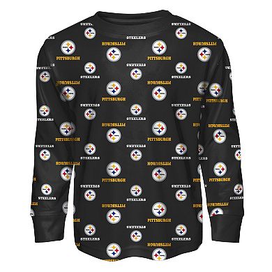 Toddler Outerstuff Black Pittsburgh Steelers All-Over-Print Long Sleeve T-Shirt and Pants Sleep Set