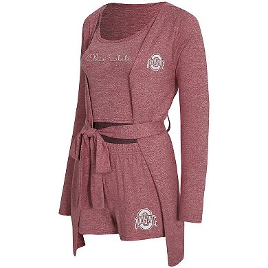 "Women's Concepts Sport Heather Scarlet Ohio State Buckeyes Rigor Three-Piece Tank, Short & Robe Set"