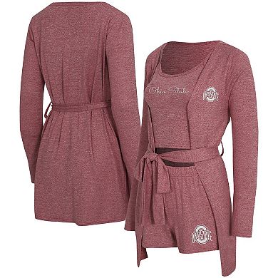 "Women's Concepts Sport Heather Scarlet Ohio State Buckeyes Rigor Three-Piece Tank, Short & Robe Set"