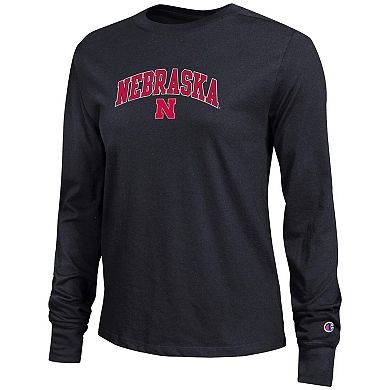 Women's Champion Black Nebraska Huskers Arch Over Logo Long Sleeve T-Shirt