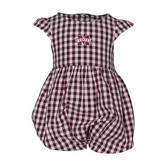 Girl's Infant Garb Maroon Mississippi State Bulldogs Cara Gingham Ruffled Bodysuit