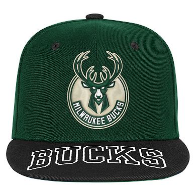 Youth Outerstuff Hunter Green/Black Milwaukee Bucks Two-Tone Snapback Hat