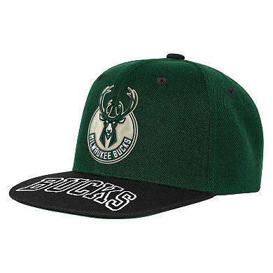 Youth Outerstuff Hunter Green/Black Milwaukee Bucks Two-Tone Snapback Hat