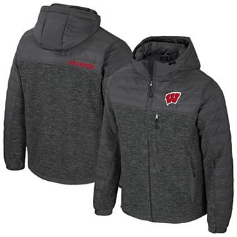 Men's Colosseum Charcoal Wisconsin Badgers Nightman Full-Zip Hoodie Puffer Jacket