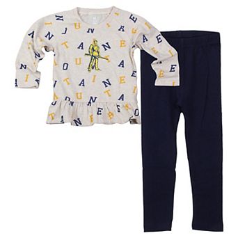Girls Toddler Wes & Willy Oatmeal West Virginia Mountaineers Ruffle Raglan Long Sleeve T-Shirt & Leggings Set