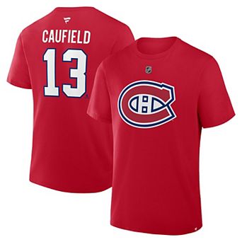 Men's Fanatics Cole Caufield Red Montreal Canadiens Authentic Stack Name & Number T-Shirt