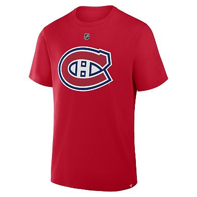 Men's Fanatics Cole Caufield Red Montreal Canadiens Authentic Stack Name & Number T-Shirt