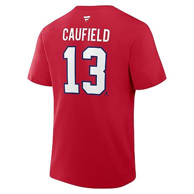 Men's Fanatics Cole Caufield Red Montreal Canadiens Authentic Stack Name & Number T-Shirt