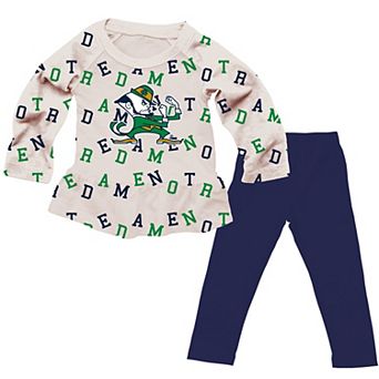 Girls Toddler Wes & Willy Oatmeal Notre Dame Fighting Irish Ruffle Raglan Long Sleeve T-Shirt & Leggings Set