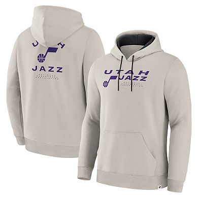 Men's Fanatics Off White Utah Jazz Crossover Collection Blocked Shot Premium Pullover Hoodie