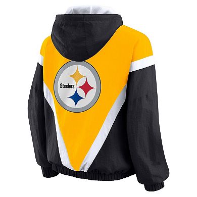 Women's WEAR by Erin Andrews Gold/Black Pittsburgh Steelers Plus Size Retro Crinkle Full-Zip Hoodie Windbreaker Jacket