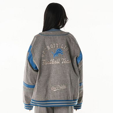 Unisex The Wild Collective Gray Detroit Lions Oversized Retro Full-Zip Jacket
