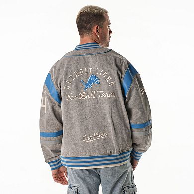 Unisex The Wild Collective Gray Detroit Lions Oversized Retro Full-Zip Jacket
