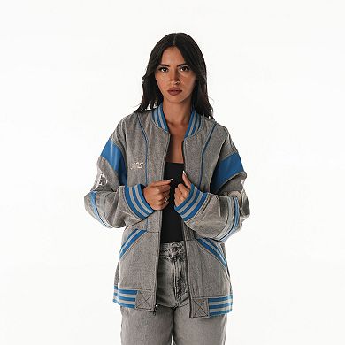 Unisex The Wild Collective Gray Detroit Lions Oversized Retro Full-Zip Jacket