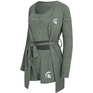 "Women's Concepts Sport Heather Green Michigan State Spartans Rigor Three-Piece Tank, Short & Robe Set"