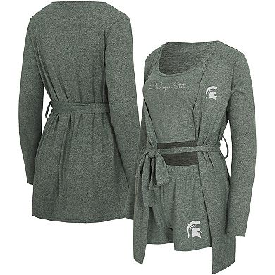 "Women's Concepts Sport Heather Green Michigan State Spartans Rigor Three-Piece Tank, Short & Robe Set"