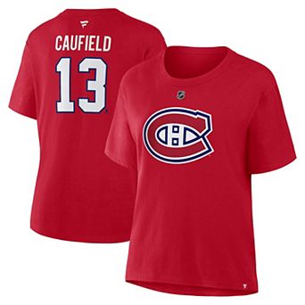 Women's Fanatics Cole Caufield Red Montreal Canadiens Authentic Stack Name & Number T-Shirt