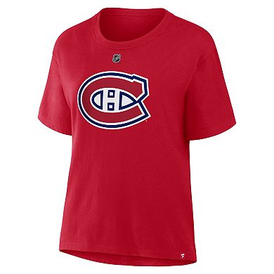 Women's Fanatics Cole Caufield Red Montreal Canadiens Authentic Stack Name & Number T-Shirt