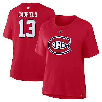 Women's Fanatics Cole Caufield Red Montreal Canadiens Authentic Stack Name & Number T-Shirt