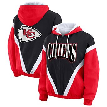 Women's WEAR by Erin Andrews Red/Black Kansas City Chiefs Plus Size Retro Crinkle Full-Zip Hoodie Windbreaker Jacket