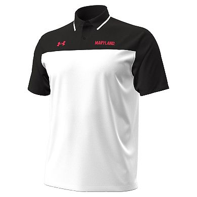 Men's Under Armour White/Black Maryland Terrapins Green Blocked Polo