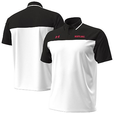 Men's Under Armour White/Black Maryland Terrapins Green Blocked Polo