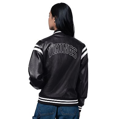 Women's Starter Black Minnesota Vikings High Heat Vegan Leather Full-Snap Varsity Jacket
