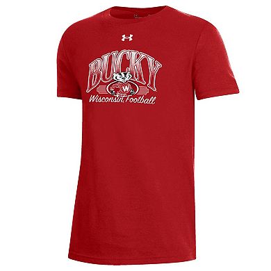 Youth Under Armour Red Wisconsin Badgers Throwback T-Shirt