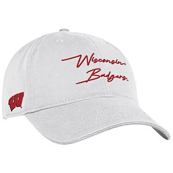 Men's Under Armour White Wisconsin Badgers College Essentials Washed Cotton Blend Adjustable Hat