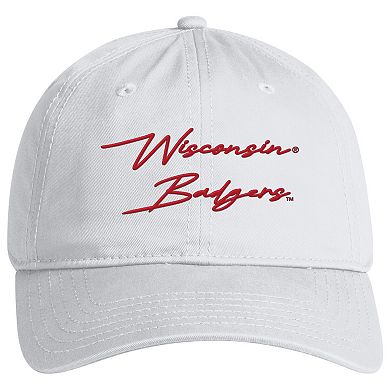 Men's Under Armour White Wisconsin Badgers College Essentials Washed Cotton Blend Adjustable Hat
