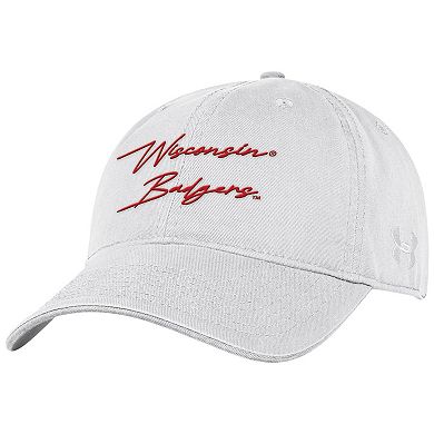 Men's Under Armour White Wisconsin Badgers College Essentials Washed Cotton Blend Adjustable Hat
