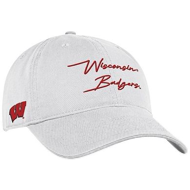 Men's Under Armour White Wisconsin Badgers College Essentials Washed Cotton Blend Adjustable Hat