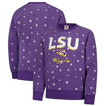 Girls Youth Wes & Willy Purple LSU Tigers Shimmer Star Reverse Sweatshirt