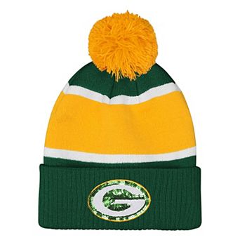 Girls Outerstuff Green Green Bay Packers Let's Play Cuffed Knit Hat with Pom