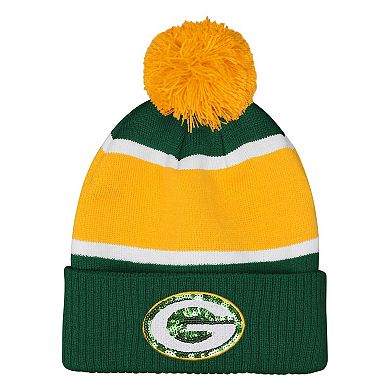 Girls Outerstuff Green Green Bay Packers Let's Play Cuffed Knit Hat with Pom