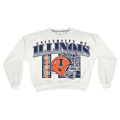 Women's Pressbox White Illinois Fighting Illini Oversized Janice Retro Waist-Length Sweatshirt