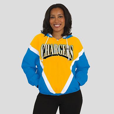 Women's WEAR by Erin Andrews Gold/Powder Blue Los Angeles Chargers Retro Crinkle Full-Zip Hoodie Windbreaker